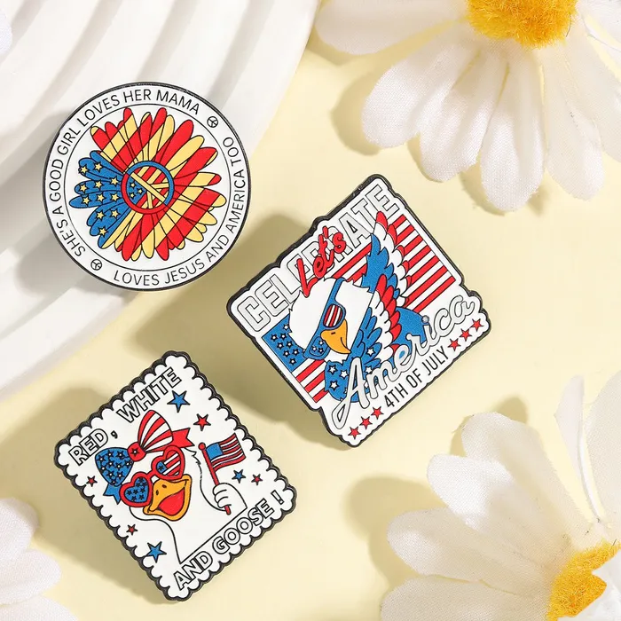 Authentic Celebrate Independence Day Enamel Pins National Bird Bald Eagle Stamp Goose Sunflower Brooches Lapel Badge Jewelry Gifts