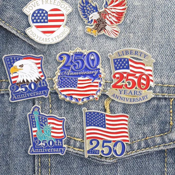 Authentic USA 250th Anniversary Commemorative Enamel Pin Bald Eagle American Flag Statue of Liberty Brooch Bag Lapel Badge Jewelry