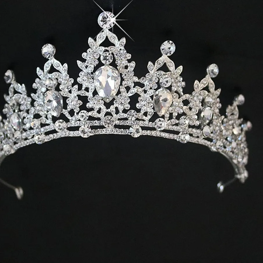 Authentic Silver Wedding Hair Crystal Bridal Tiara Crown Silver Color Diadem Veil Tiaras Wedding Hair Accessories Headpieces Head Jewelry