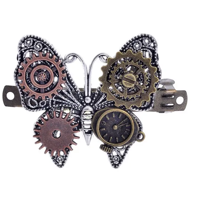 Authentic Vintage Tiara Steam Punk Gear Butterfly Spring Hairpin Head Jewelry Steampunk Hair Pin Butterfly Clip for Women Accessories