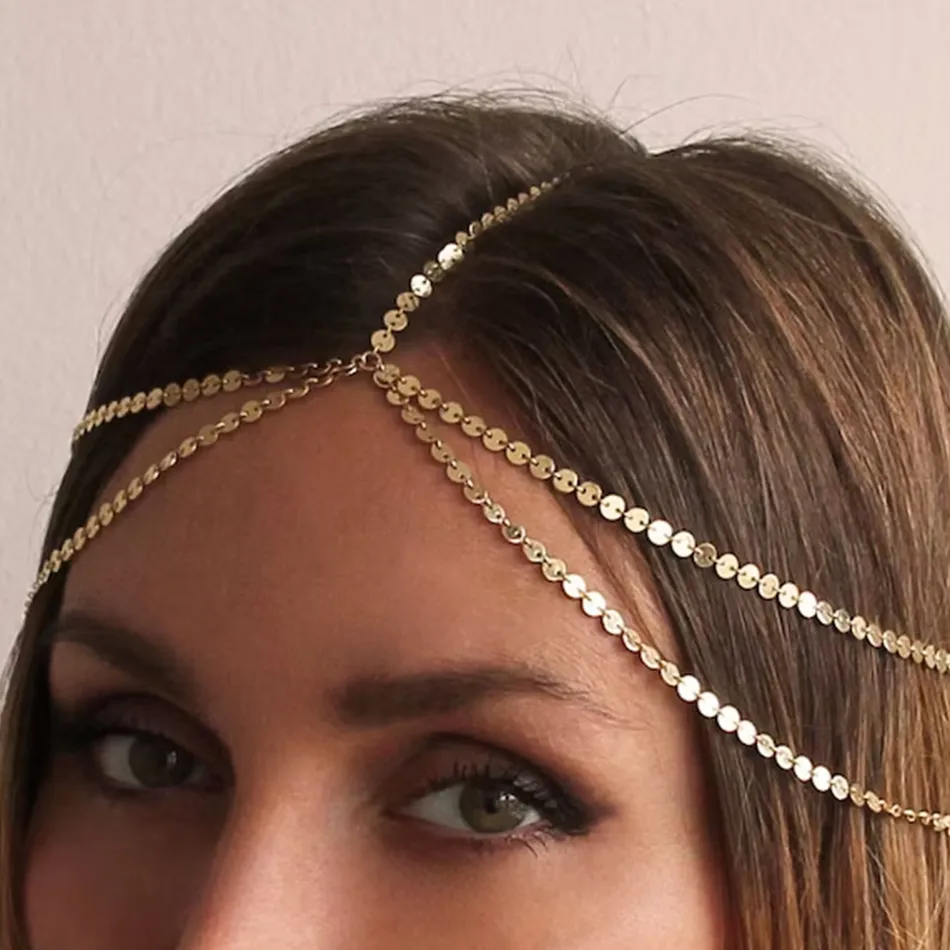 Authentic Kinitial Simple Multi-layer Hanging Chain Metal Head Chain Hollow Hair Chains Women's Jewelry Accessories