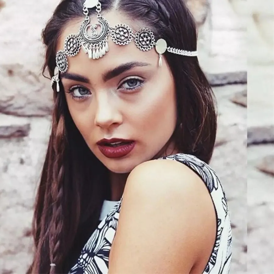 Authentic Turkish Bohemian Head Chain Indian Hair Jewelry Tribal Forehead Dancing Wedding Hair Accesories Boho Headband Headpieces