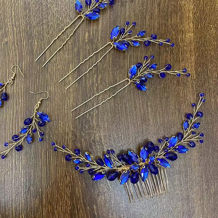 Authentic Blue Color Crystal Hair Pins Wedding Jewelry Accessories Head Decoration Bride Headdress Women Tiara Hair Bands Hair Vine