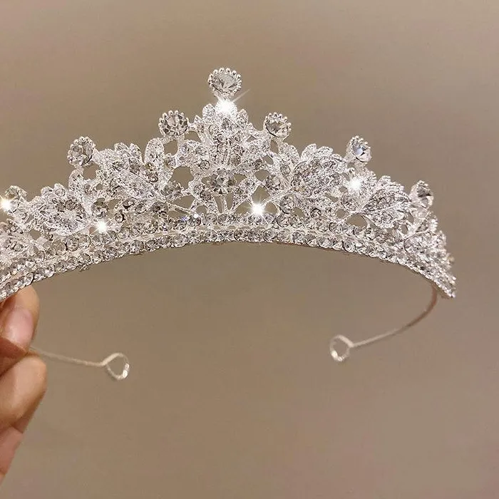 Authentic Wedding Hair Tiara Crystal Bridal Tiara Crown Silver Color Diadem Veil Tiaras Wedding Hair Accessories Headpieces Head Jewelry