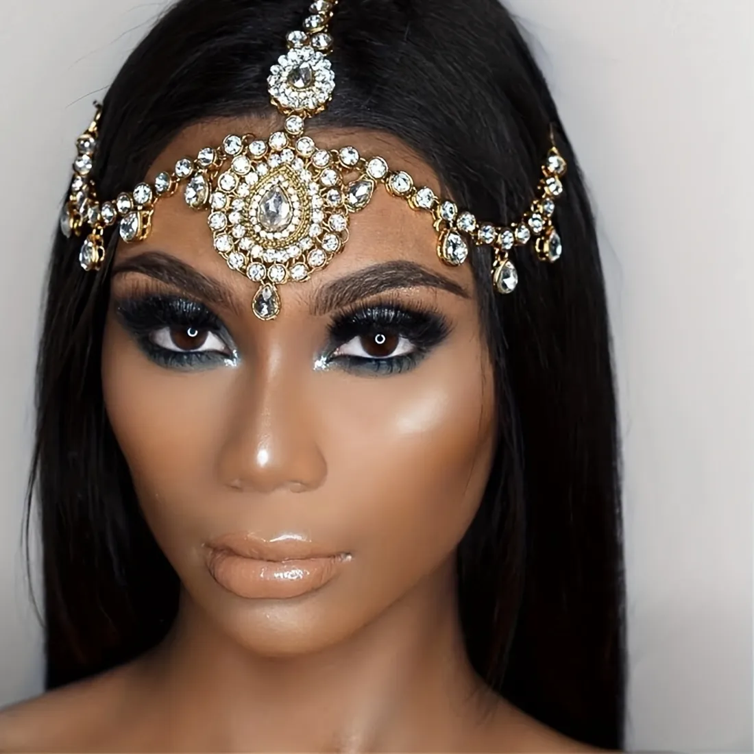 Authentic 1pcs Boho Luxury Crystal Forehead Hair Chain Head Piece Hairwear Shiny Bride Wedding Hair Accessories Headband Jewelry