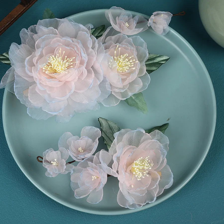 Authentic Vintage Hair Clip 1/2pcs Gradient Peony Hairpin Silk Flower Tiaras Chinese Wedding Hair Accessories Handmade Bridal Head Jewelry