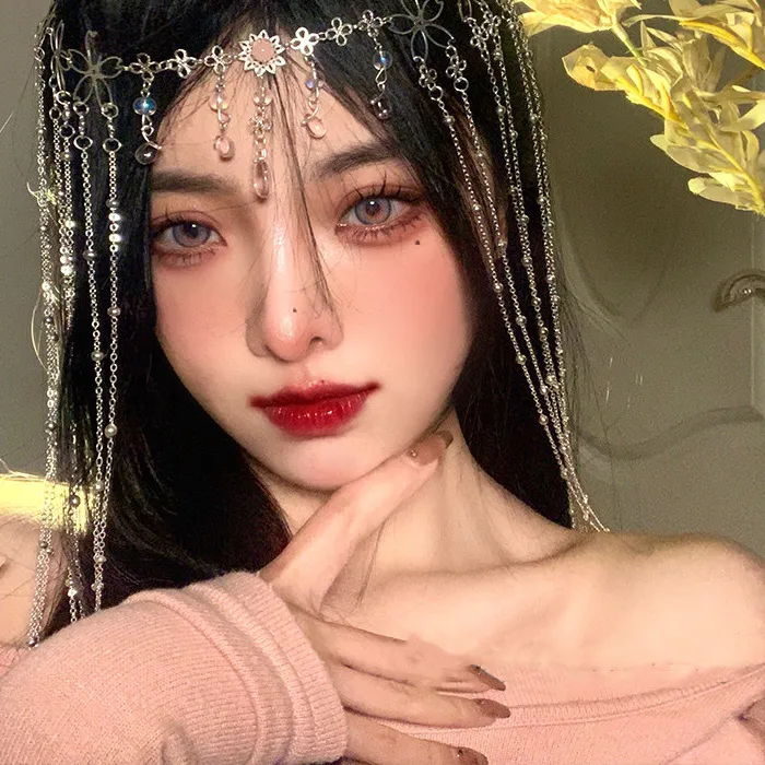 Authentic Crystal Forehead Dance Eyebrow Pendant Headdress Chain Water Drop Women's Bridal Hair Ornament Head Chain Bohemian Headdress