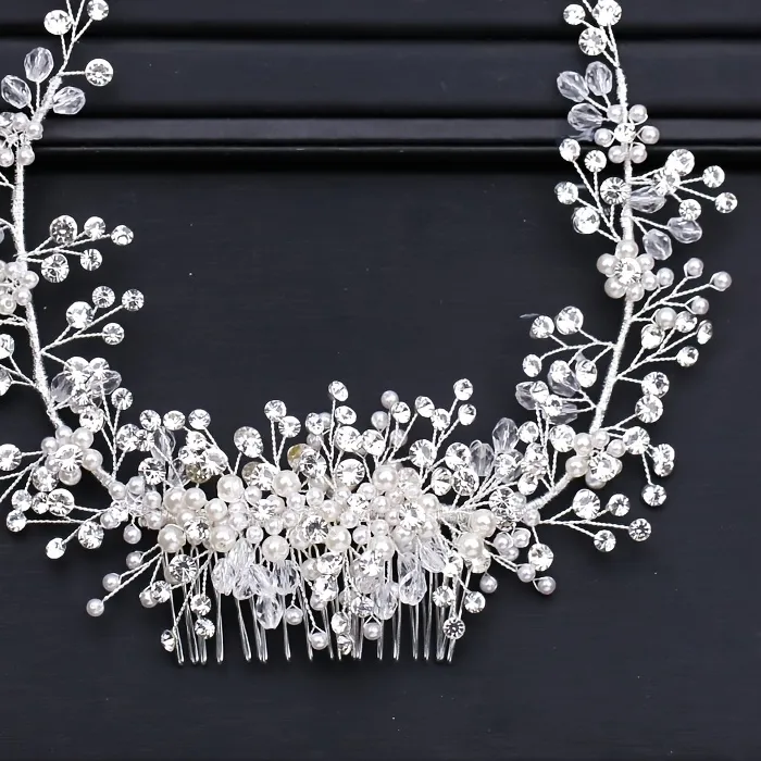 Authentic Bridal Tiaras Pearl Hair Comb Crystal Headpiece Head Jewelry Women Hair Ornaments Rhinestone Wedding Headbands