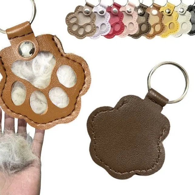 Authentic Pet Hair Keepsake Keychain Leather Memorial Locket for Storing Dog Cat Fur, Cute Pet Loss, Remembrance Key Ring Bag Charm
