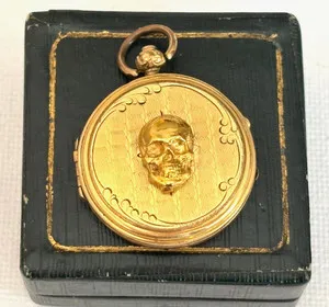 Authentic Antique Victorian Memento Mori 19th C Skull Gold Plated Pendant Photo Locked