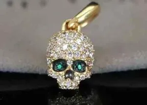 Authentic 14k Yellow Gold Plated Pave Round Lab Created Diamond Memento Mori Skull Pendant