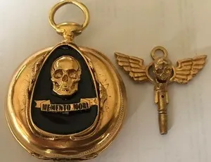 Authentic Silver Memento Mori Pocket Watch Gold Plated With Enamel
