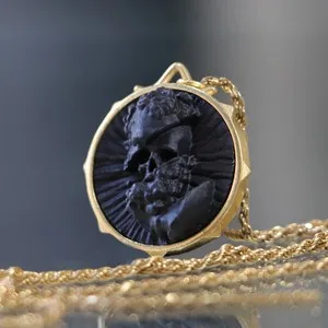 Authentic Black Marble Memento Herakles 925 Silver Gold Plated Necklace