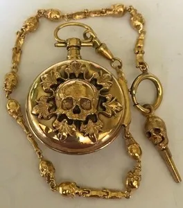 Authentic Silver Memento Mori Pocket Watch Gold Plated With Chain