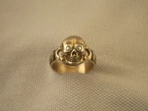 Authentic Antique Vtg Gold plated silver enamel diamond masonic memento mori ring Sz7.5