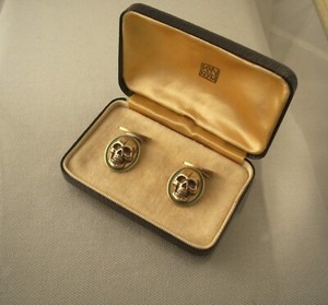 Authentic Antique Faberge Gold-plated Silver Enamel Memento Mori Skull Cufflinks 88