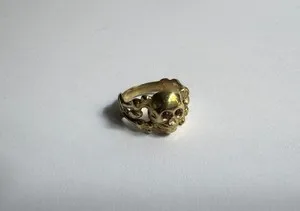 Authentic AMAZING ANTIQUE MEMENTO MORI GOLD PLATED SILVER RING - SKULL & BONES-WITH RUBIES