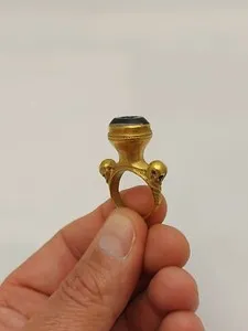 Authentic Vintage Antique Memento Mori Skull Intaglio Ring Gold Plated