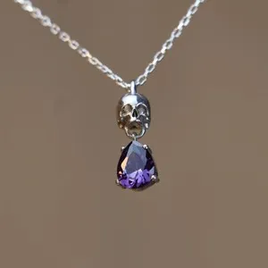 Authentic Memento Mori Birthstone Necklace, 14k Rose Gold Skull, Minimalist Skull Necklace