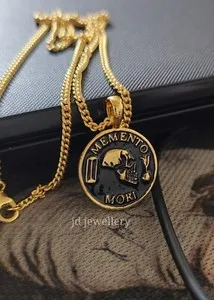 Authentic 18k gold plated Memento Mori pendant,special,stoic necklace,wedding Pendant