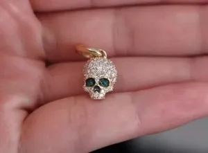 Authentic 14k Yellow Gold Plated Pave Set Lab Created Diamond Memento Mori Skull Pendant