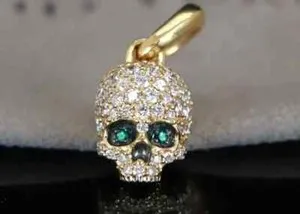 Authentic 14k Yellow Gold Plated Pave Set Lab Created Diamond Memento Mori Skull Pendant