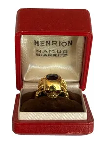 Authentic Antique Victorian Memento Mori Mori Skull Silver Gold plated Big Garnet Ring