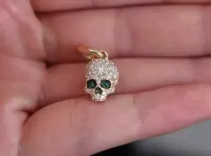 Authentic 3Ct Lab-Created Green Emerald Memento Mori Skull Pendant 14k Yellow Gold Plated