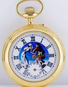 Authentic Antique Victorian 18k Gold Plated Pocket Watch – Memento Mori Skull Snake c1890
