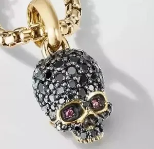 Authentic Lab Created Diamond Memento Mori Skull Pendant 14K Yellow Gold Plated Pave Set