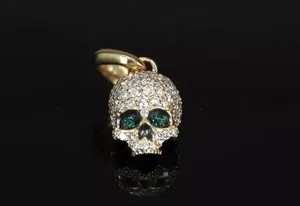 Authentic 14k Yellow Gold Plated Pave Round Lab Created Diamond Memento Mori Skull Pendant