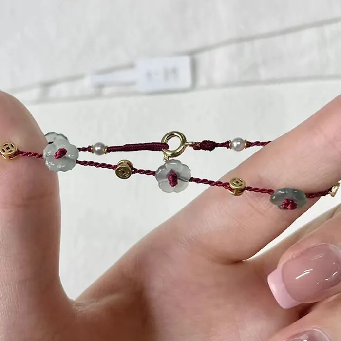 Authentic Chinese Style Simple Red Line Lucky Amulet Bracelet Flower Beaded Bracelet For Women Handmade Rope Bracelet Jewelry