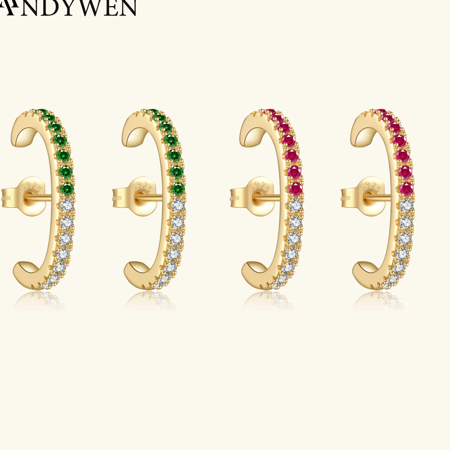Authentic ANDYWEN 925 Sterling Silver Gold Red Green Stud Earring Line Piercing Women Fine Jewelry 2026 Rock Punk Daily Casual