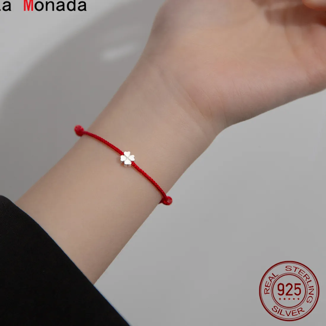 Authentic La Monada 925 Sterling Silver Red Rope Bracelets Flower Red Thread Line String Jewelry Bracelets For Women Student