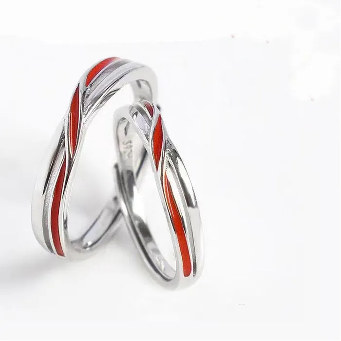 Authentic Trendy 925 Silver Ring For Men Jewelry Personality Cross Red Lines Couple Ring Lover Anniversary Accessories
