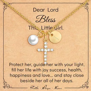 Authentic 14K Gold Plated Initial Cross Necklace Gifts for Girls | Letter A-Z Necklace wit