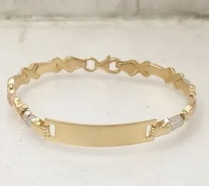 Authentic 6" Baby Kids Girls Engravable XOXO ID Bracelet 10K Tri-Color Gold Plated Silver