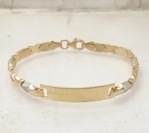 Authentic 6.25" Kids Girls Baby XOXO ID Bracelet 10K Tri-Color Gold Plated Silver