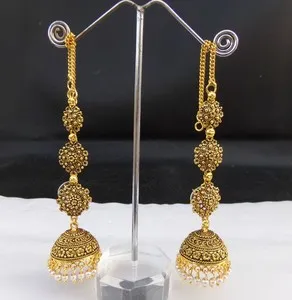 Authentic Bollywood south India gold plated Long Jhumki For Girls and Women traditional