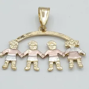 Authentic Gold Plated Kids Charms Family Necklace with Chain. Boys and Girls. Oro Laminado