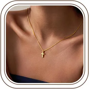Authentic Cross Necklace for Women Teen Girls Kids,14K-Gold-Plated Necklaces | Dainty Cros