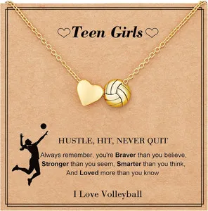 Authentic Volleyball Necklaces Gifts for Women Teen Girls, 18K Gold Plated Volleyball Pend