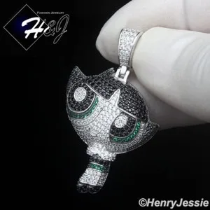 Authentic 925 STERLING SILVER ICY CZ GOLD PLATED/SILVER 3D THE POWERPUFF GIRLS PENDANT*415