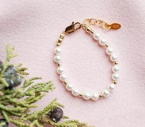 Authentic Cherished Moments Girls 14K Gold-Plated Pearl Baby Bracelet Children's Jewelry: