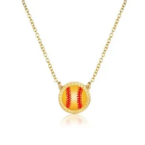 Authentic Softball Necklace for Women Girls 14K Gold Plated Softballs Themed Mom