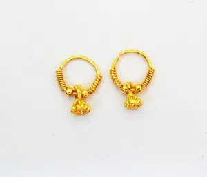 Authentic 22K Gold Plated Hoop Indian Bali Earrings Small Jhumki Earrings Girls Jewelry