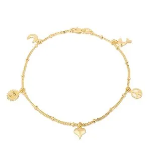 Authentic 18K Gold Plated Mix Style Pendant Charm Anklet Chain For Women & Girls -10" Inch