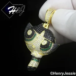 Authentic 925 STERLING SILVER ICY CZ GOLD PLATED/SILVER 3D THE POWERPUFF GIRLS PENDANT*511