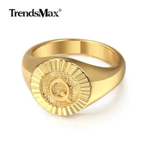 Authentic Gold Plated Letter A-Z Signet Ring For Women Girls Wedding Xmas Jewelry