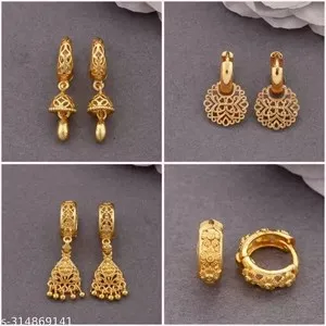 Authentic south Indian Gold Plated Earring_Combo For Women's/Girls Pack Of 4 free shiping